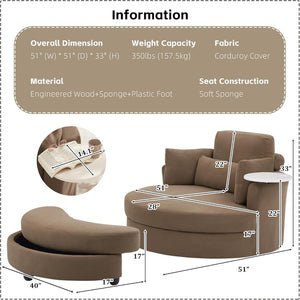 English Elm Round Corduroy Accent Chair and Crescent Storage Stool Set for Modern Living Rooms W308S00211