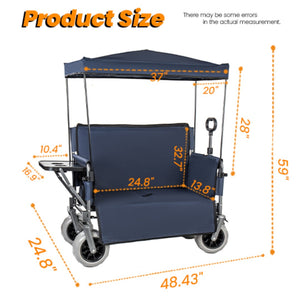 English Elm 3-in-1 Collapsible Wagon with Canopy Bench Tabletop and All-terrain Wheels for Camping Blue W2932P417651