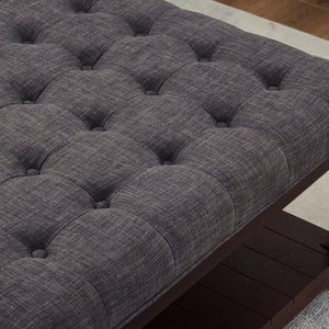 English Elm Large Square Tufted Ottoman with Wood Shelf Upholstered Footrest for Living Room Dark Gray W2186P204186