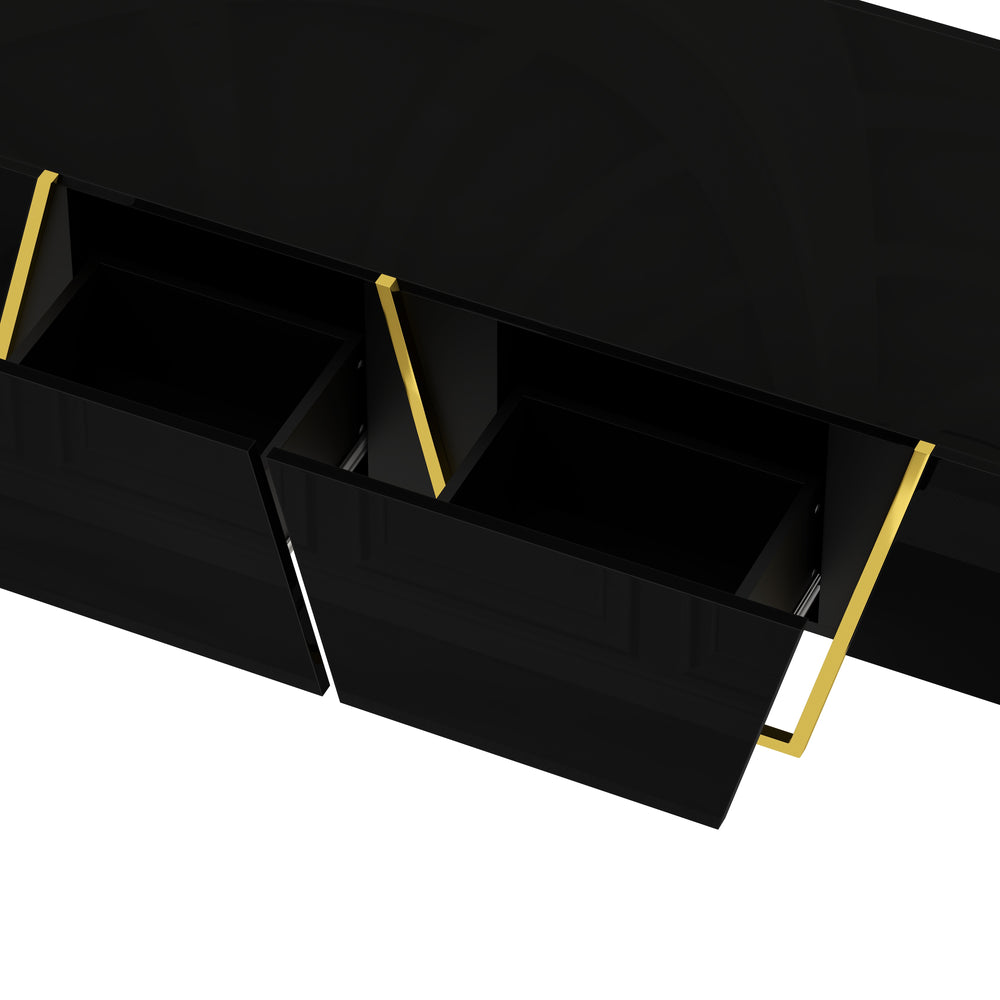 English Elm Modern 47.2" Rectangular Coffee Table with Sleek Black Top, Gold Metal Base and Four Drawers for Stylish Storage and Durable Contemporary Living Room Furniture Black+Gold N735P350386B