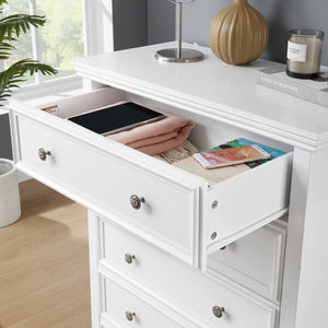English Elm Modern 5 Drawers Dresser with Smooth Glide Drawers, Stylish Metal Handles & Unique Stable Feet Organizer for Bedroom and Living Room Storage (45.87"L x 20.08"W x 11.03"H) White W2275P149803