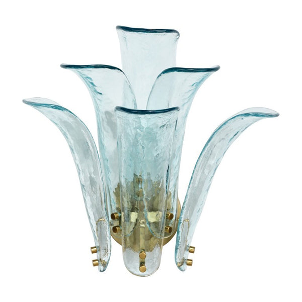 Jamie Young Co. Cala Mouth Blown Glass Petal Wall Sconce Damp Rated Elegant Accent for Bath or Hallway Blue 4CALA-SCBL