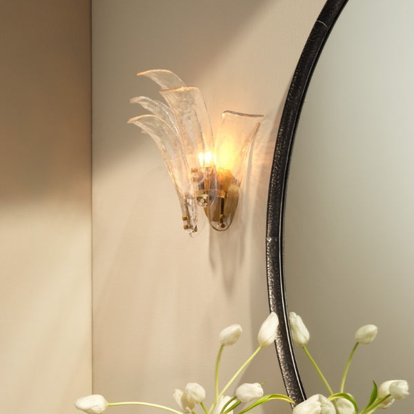 Cala Mouth Blown Glass Petal Wall Sconce Damp Rated Elegant Accent for Bath or Hallway