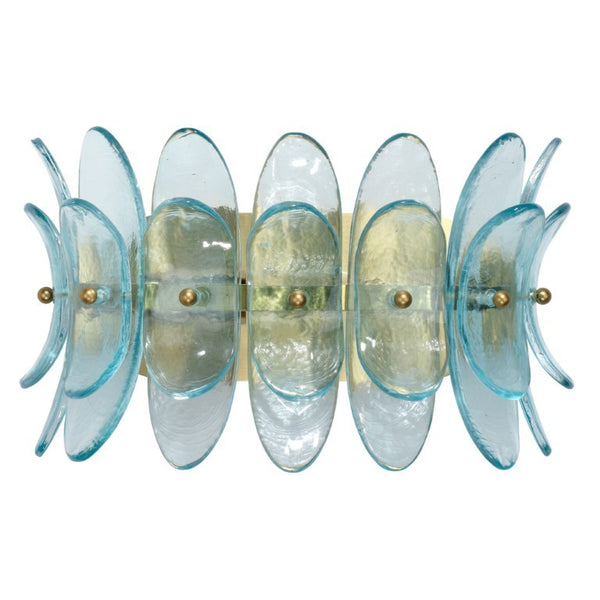 Jamie Young Co. Coronet Floral Glass Petal Wall Sconce Handcrafted Antiqued Bronze Damp Rated Home Decor Light Blue 4CORO-SCBL