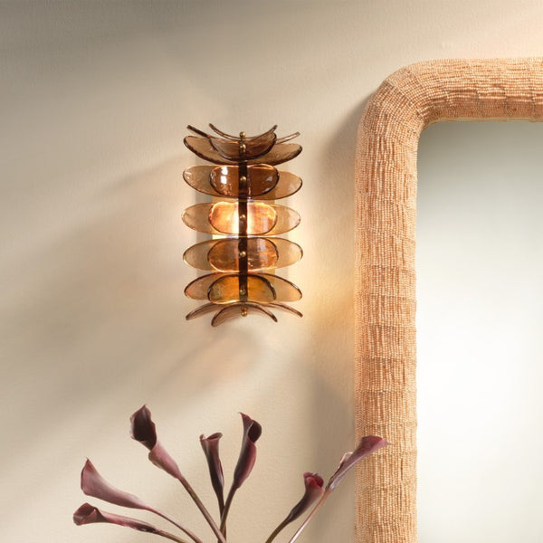 Coronet Floral Glass Petal Wall Sconce Handcrafted Antiqued Bronze Damp Rated Home Decor Light