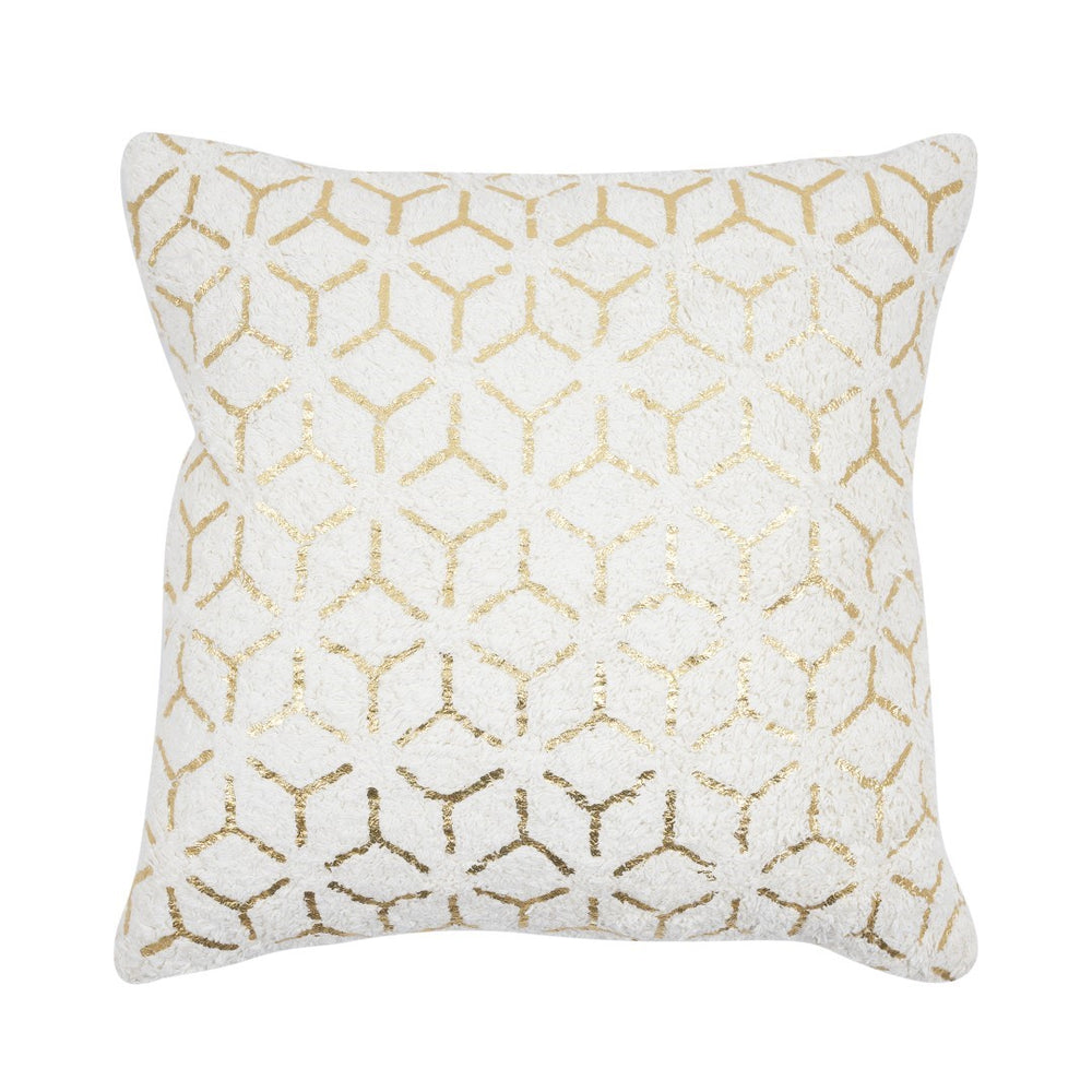 Pasargad Grandcanyon Geometric Gold Foil Cotton Pillow – Chic White Accent For Stylish Living Spaces White Cotton Pch-1631