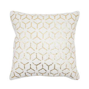 Pasargad Grandcanyon Geometric Gold Foil Cotton Pillow – Chic White Accent For Stylish Living Spaces White Cotton Pch-1631