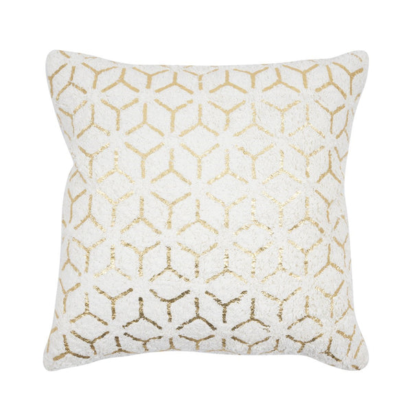 Pasargad Grandcanyon Geometric Gold Foil Cotton Pillow – Chic White Accent For Stylish Living Spaces White Cotton Pch-1631