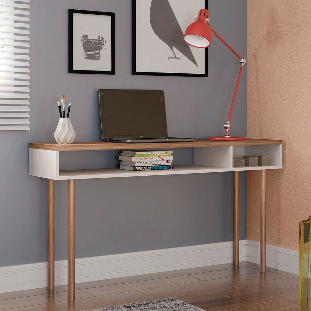 Windsor 47.24 Console Accent Table in Off White and Nature 4LC1 Manhattan Comfort