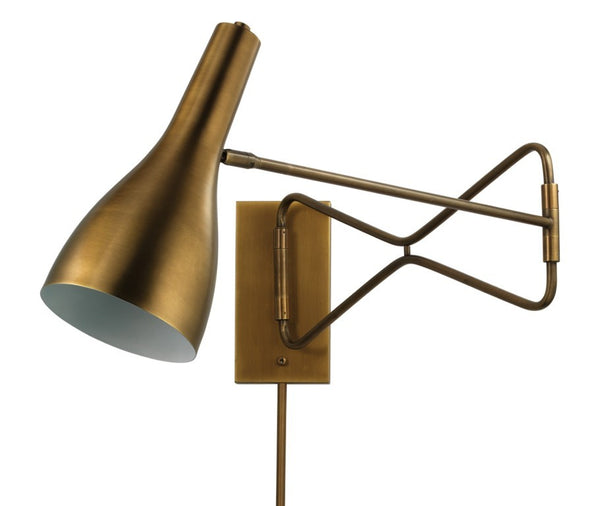 Jamie Young Co. Lenz Adjustable Swing Arm Steel Wall Sconce with Antique Brass Finish for Bedroom Reading 4LENZ-SCAB