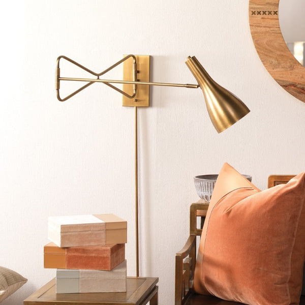Lenz Adjustable Swing Arm Steel Wall Sconce with Antique Brass Finish for Bedroom Reading