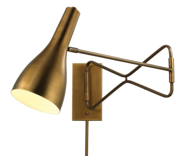 Lenz Adjustable Swing Arm Steel Wall Sconce with Antique Brass Finish for Bedroom Reading