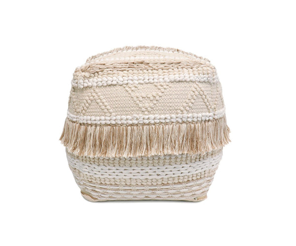 Pasargad Grand Canyon Cotton Shaggy Pouf In Ivory - Stylish, Hand-tufted Glamour For Your Space Beige 100% Cotton Ppf-261-1