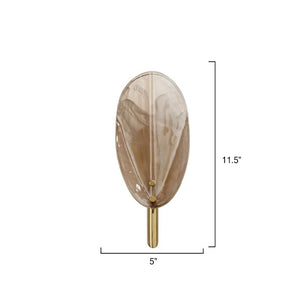 Magnolia Smoked Glass Petal Wall Sconce with Antiqued Brass Stem for Bedroom or Bath