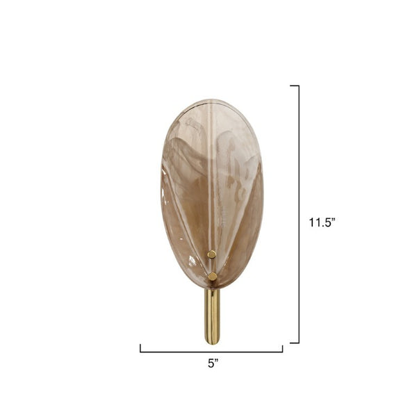 Magnolia Smoked Glass Petal Wall Sconce with Antiqued Brass Stem for Bedroom or Bath