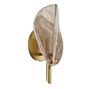 Magnolia Smoked Glass Petal Wall Sconce with Antiqued Brass Stem for Bedroom or Bath
