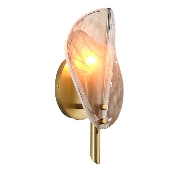 Magnolia Smoked Glass Petal Wall Sconce with Antiqued Brass Stem for Bedroom or Bath