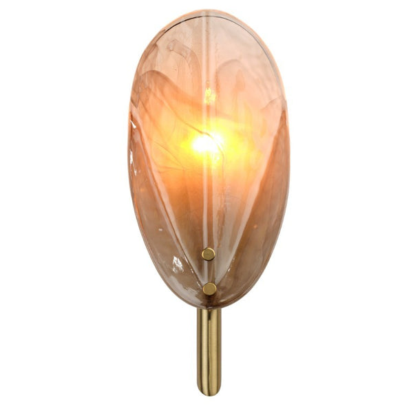 Magnolia Smoked Glass Petal Wall Sconce with Antiqued Brass Stem for Bedroom or Bath