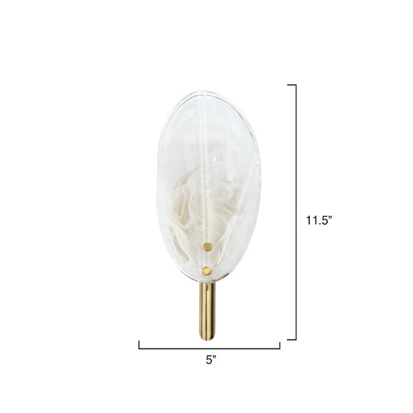 Magnolia Smoked Glass Petal Wall Sconce with Antiqued Brass Stem for Bedroom or Bath