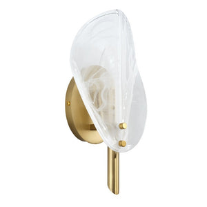 Magnolia Smoked Glass Petal Wall Sconce with Antiqued Brass Stem for Bedroom or Bath