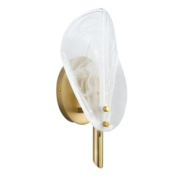 Magnolia Smoked Glass Petal Wall Sconce with Antiqued Brass Stem for Bedroom or Bath
