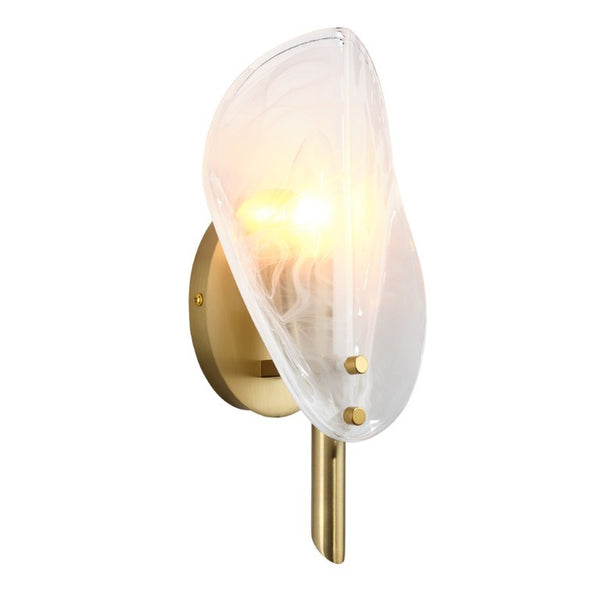 Magnolia Smoked Glass Petal Wall Sconce with Antiqued Brass Stem for Bedroom or Bath