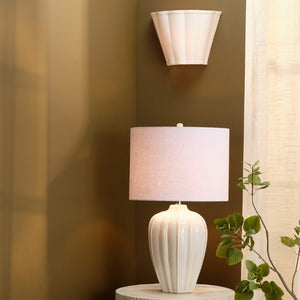 Scalloped Linen Wall Sconce Artisan Iron Frame Dimmable Light for Bedroom Hallway