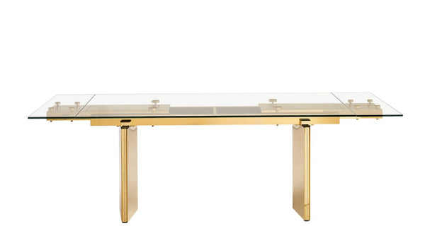 VIG Furniture Nassim Glam Extendable Dining Table With 12Mm Tempered Glass Top & Gold Stainless Steel Base VGZA-T105-S-GLD