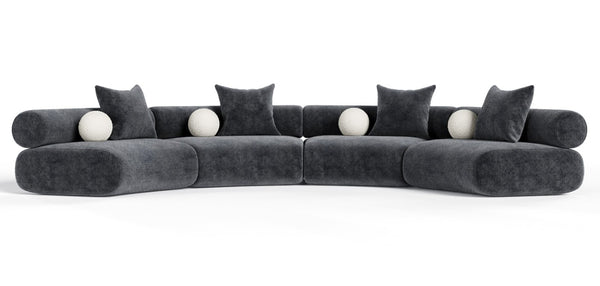 VIG Furniture Simpson Dark Grey Curved Modular Sectional Sofa, 4-Piece Contemporary Upholstered Set With Toss Pillows And Pocket Springs VGOD-ZW-23018-GRY-MOD-4-Piece Sectional