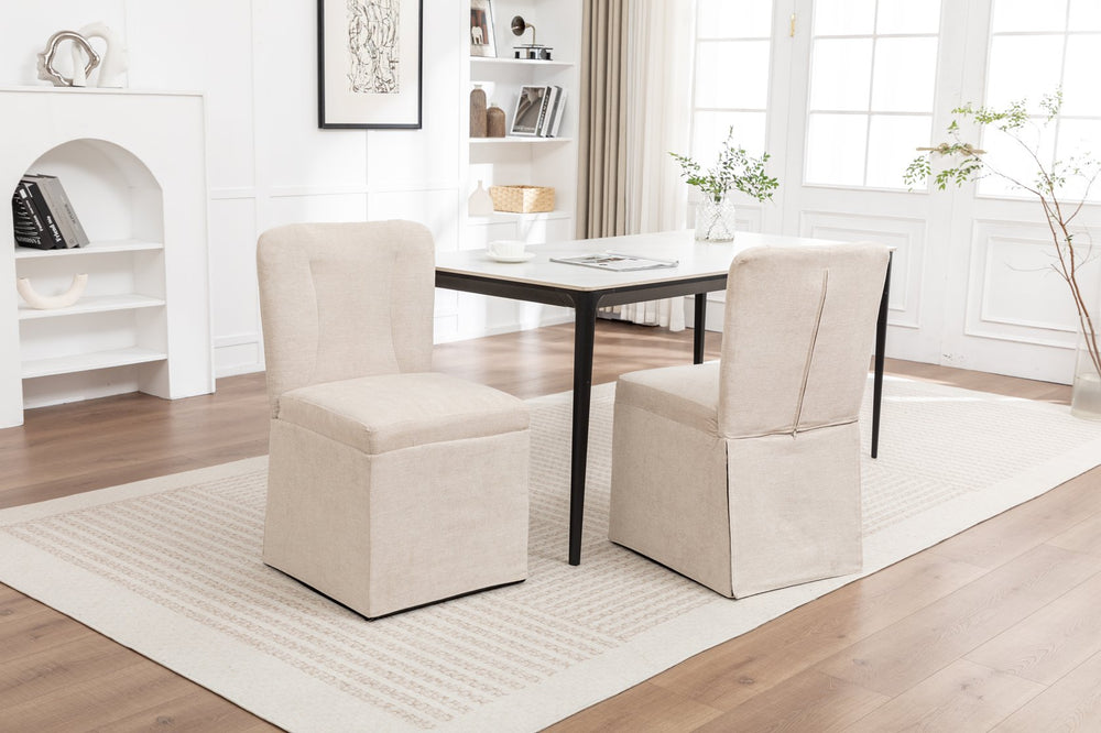 English Elm Linen Modern Dining Chairs Set of 2 — Padded Armless Fabric Side Chairs with Iron Legs, 250lb Capacity Beige W1170P365351