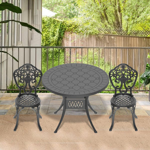 English Elm 3-Piece Durable Cast Aluminum Bistro Set For Outdoor Dining | Weather-Resistant Black Frame W1710S00215
