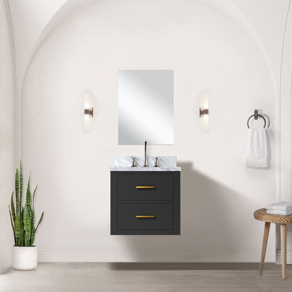 English Elm Black Floating Bath Vanity Wall Hung Cabinet Mid Century Modern Matte Finish B2731P257885