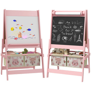 English Elm Qaba Kids Art Easel with Paper Roll, Double-Sided Chalk & Whiteboard, Storage Boxes, Safe Build Pink W2225P249780