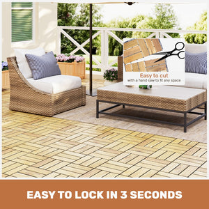 English Elm 20 Interlocking Deck Tiles Checker Pattern 12" Square Acacia Hardwood Outdoor Flooring Waterproof Durable Finish Yellow W2391P288864