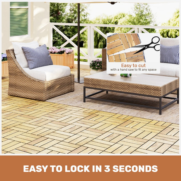 English Elm 30 Interlocking Deck Tiles Checker Pattern 12" x 12" Acacia Hardwood Outdoor Flooring Waterproof, DIY-Friendly, Mold-Resistant Yellow W2391P288867