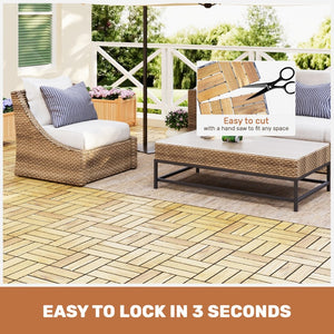 English Elm 30 Piece Interlocking Acacia Hardwood Deck Tiles Checker Pattern Outdoor Patio Flooring W2391P160548