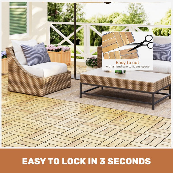 English Elm 30 Piece Interlocking Acacia Hardwood Deck Tiles Checker Pattern Outdoor Patio Flooring W2391P160548