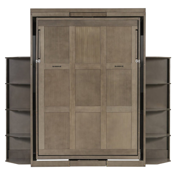 English Elm Rotating Murphy Wall Bed with Convertible Desk Dual Side Shelves Full Size Mdf Cabinet Gray LP000961AAE