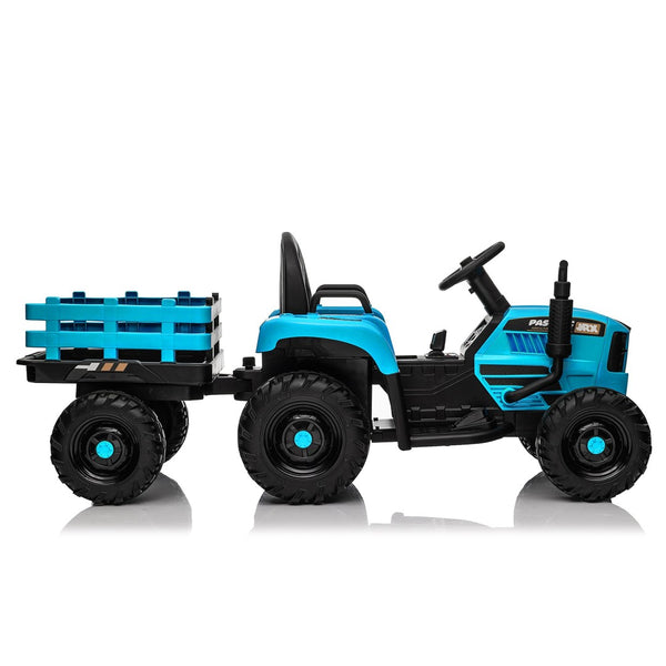 English Elm Ride on Electric Tractor Toy with Trailer 24v 400w Dual Motors Remote Control Led Blue W1578P194692