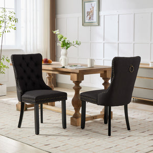 English Elm Nikki Tufted Flax Linen Dining Chair with Solid Wood Frame, High-Rebound Cushion, Nailhead Trim Black W1143P233648