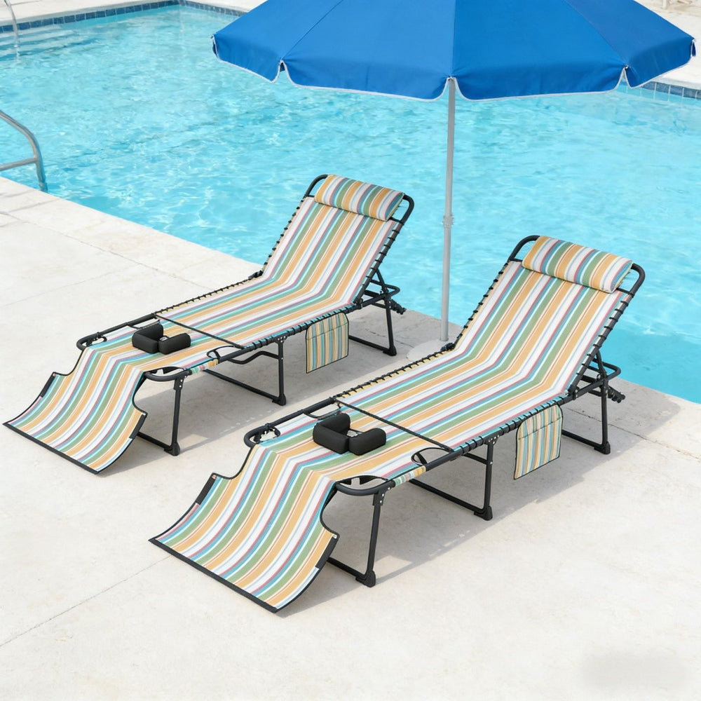 English Elm Outdoor Folding Chaise Lounges Set of Two with Bungee Mesh and Steel Frame T3971P454910