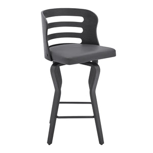 English Elm Lusera 26" Gray Faux Leather Swivel Bar Stool With Black Wood Base For Modern Home Comfort & Style B2736P268531