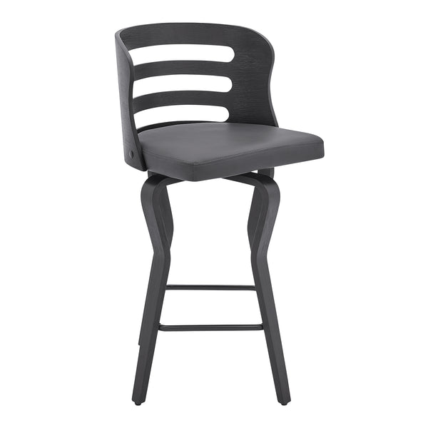 English Elm Lusera 26" Gray Faux Leather Swivel Bar Stool With Black Wood Base For Modern Home Comfort & Style B2736P268531