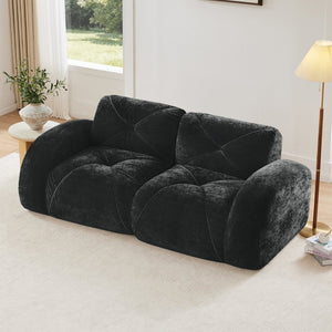 English Elm 2-seater Tufted Velvet Cloud Sofa Frameless High Density Foam Retro Luxe Living Room Black W714P387041