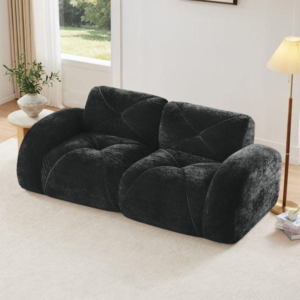 English Elm 2-seater Tufted Velvet Cloud Sofa Frameless High Density Foam Retro Luxe Living Room Black W714P387041