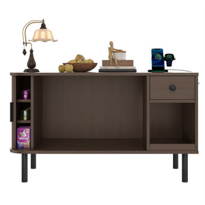 English Elm 37.4" Mdf Cat Litter Enclosure with Tambour Door Walnut Finish and Charging Station N704P380550D
