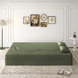 English Elm Modern Full Size Folding Sofa Bed Plush Corduroy Convertible Sleeper with 2 Pillows Foam-Filled 15" Mattress Green W1885P369586