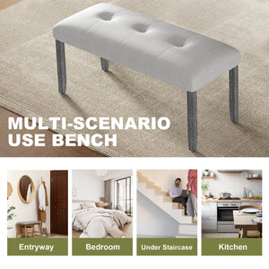 English Elm Upholstered Tufted Bench with LVL Rubber Wood Legs, Mid-Century Modern End of Bed Seating, 250lb Capacity Beige+Grey N752P294997E