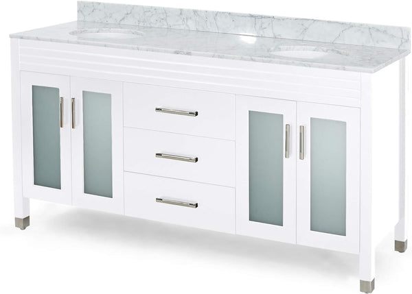 English Elm Christopher Knight Home® - 73'' Luxury Bathroom Vanity with Marble Top & Dual Ceramic Sinks, Freestanding 4-Door 3-Drawer Cabinet White N759S999013K