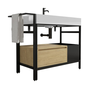 English Elm FORTE 36" Industrial Modular Bathroom Vanity with Durable Metal Frame, Quartz Basin, Soft-Close Drawer Oak,White W1865S00177